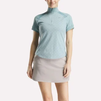 Haut à manches courtes et fermeture éclair 1/4 avec imprimé mini argyle pour femme