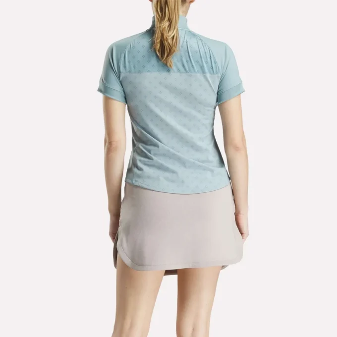 Haut à manches courtes et fermeture éclair 1/4 avec imprimé mini argyle pour femme
