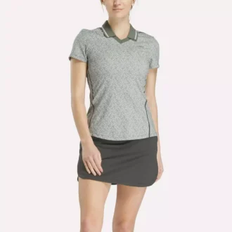 Polo à manches courtes et col Johnny à micro-motifs floraux pour femmes