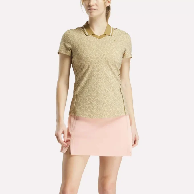 Polo à manches courtes et col Johnny à micro-motifs floraux pour femmes