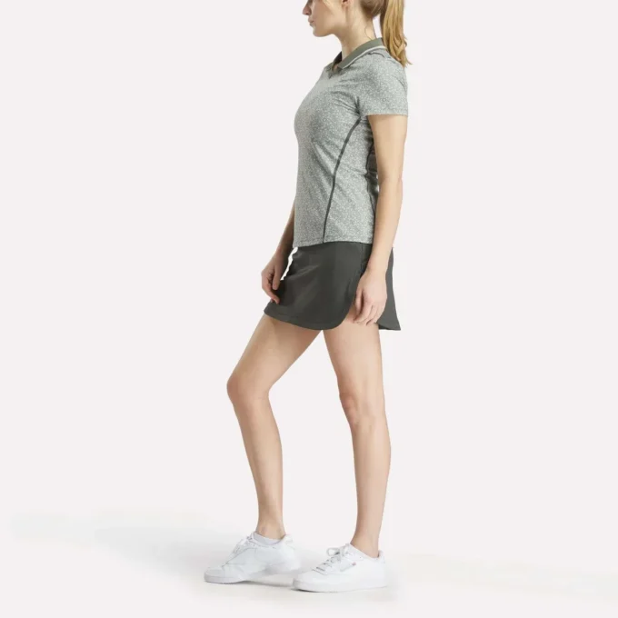 Polo à manches courtes et col Johnny à micro-motifs floraux pour femmes