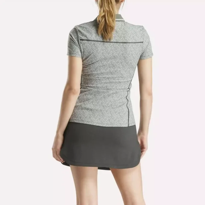 Polo à manches courtes et col Johnny à micro-motifs floraux pour femmes