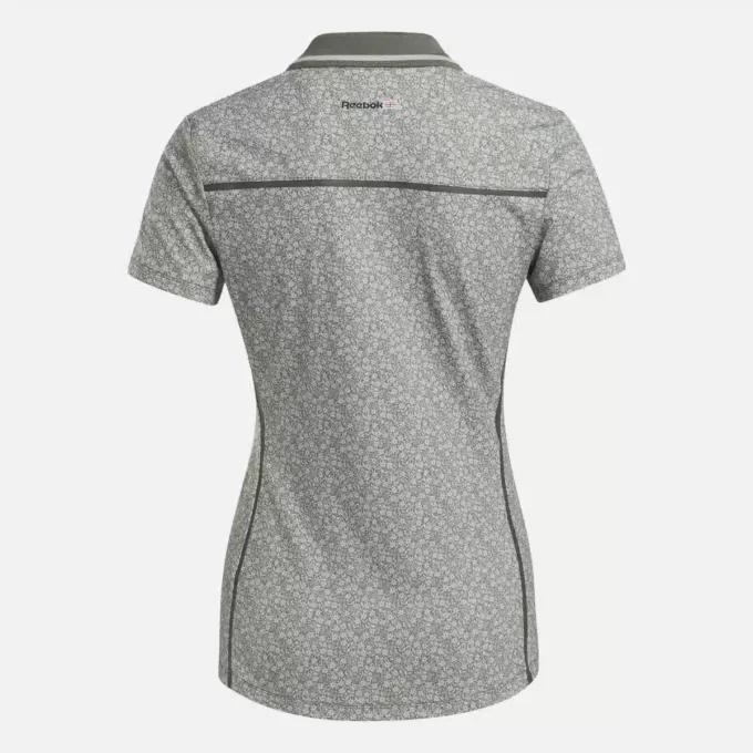 Polo à manches courtes et col Johnny à micro-motifs floraux pour femmes