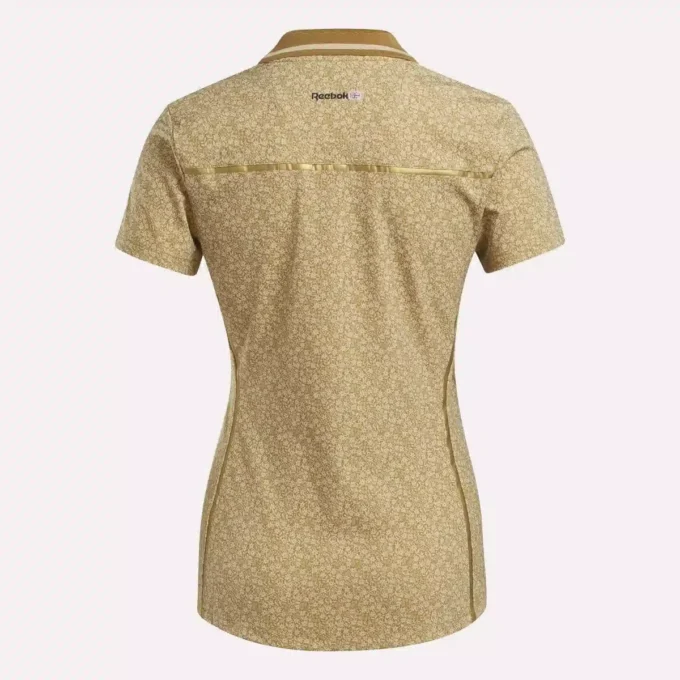 Polo à manches courtes et col Johnny à micro-motifs floraux pour femmes