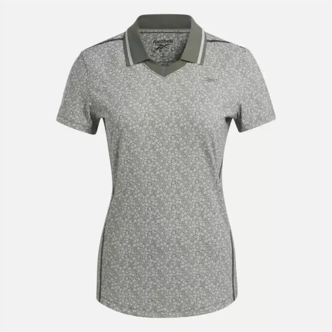 Polo à manches courtes et col Johnny à micro-motifs floraux pour femmes