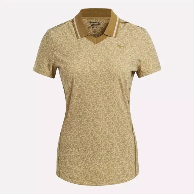 Polo à manches courtes et col Johnny à micro-motifs floraux pour femmes