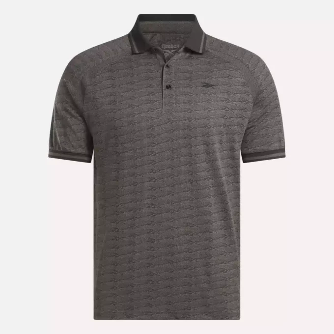 Polo à manches courtes pour homme, ton sur ton, jacquard Vector, avec bordures côtelées contrastées Polo à manches courtes pour homme, ton sur ton, jacquard Vector, avec bordures côtelées contrastées