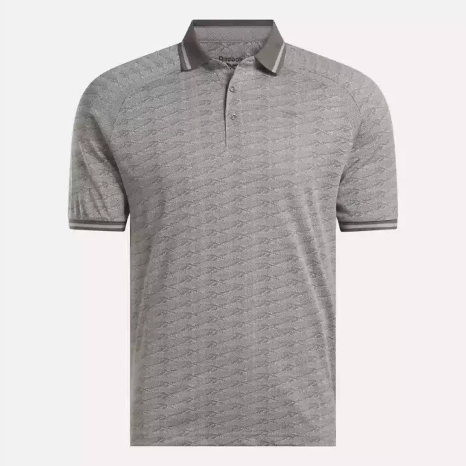 Polo à manches courtes pour homme, ton sur ton, jacquard Vector, avec bordures côtelées contrastées Polo à manches courtes pour homme, ton sur ton, jacquard Vector, avec bordures côtelées contrastées