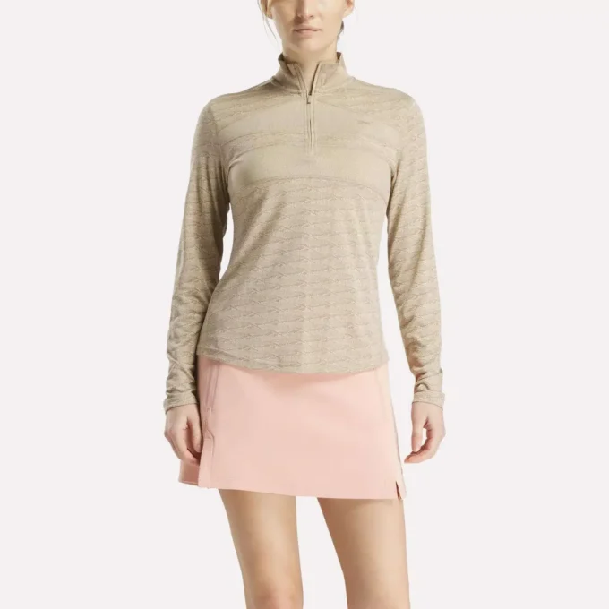 Pull de golf à manches longues et fermeture éclair 1/4 en jacquard Vector pour femmes Pull de golf à manches longues et fermeture éclair 1/4 en jacquard Vector pour femmes